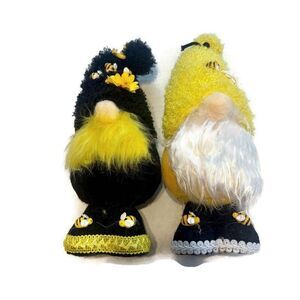 Bumble Bee Nordic Gnome Sunflower Black and Yellow Plush Doll Ornament Set of 2